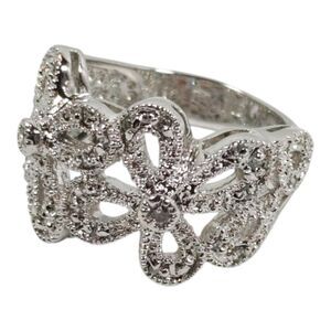 Signed Lia Sophia Abloom Ring Size 5.5 #61691 Silver Tone Metal Clear Stones